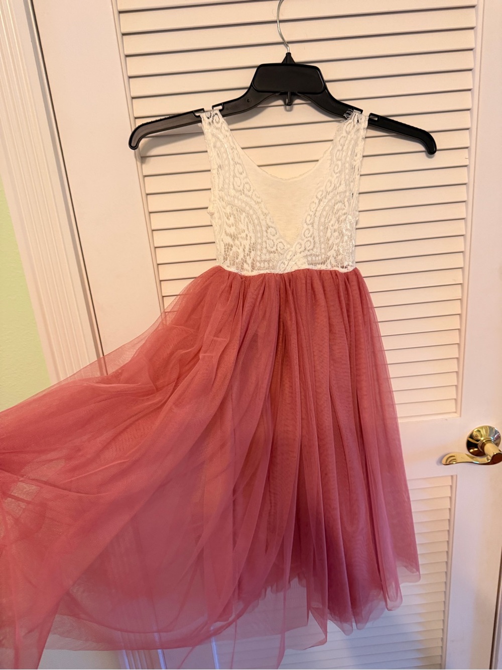 Girls Lace Bodice Tulle Party Dress - White & Dusty Rose